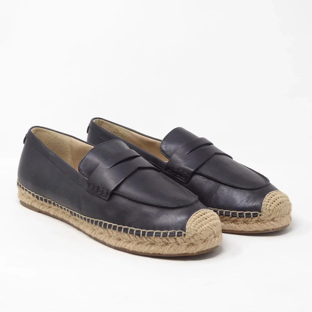 Sam Edelman Kai Womens Espadrille Loafers Black Leather Slip On 10M